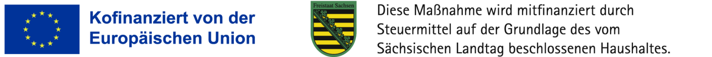 Zwei Logos: Logo Kofinanziert von der Europäischen Union und Logo Freistaat Sachsen